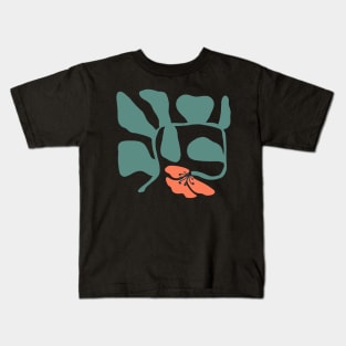 Abstract Red Flower with Green Vine SQUARE Kids T-Shirt